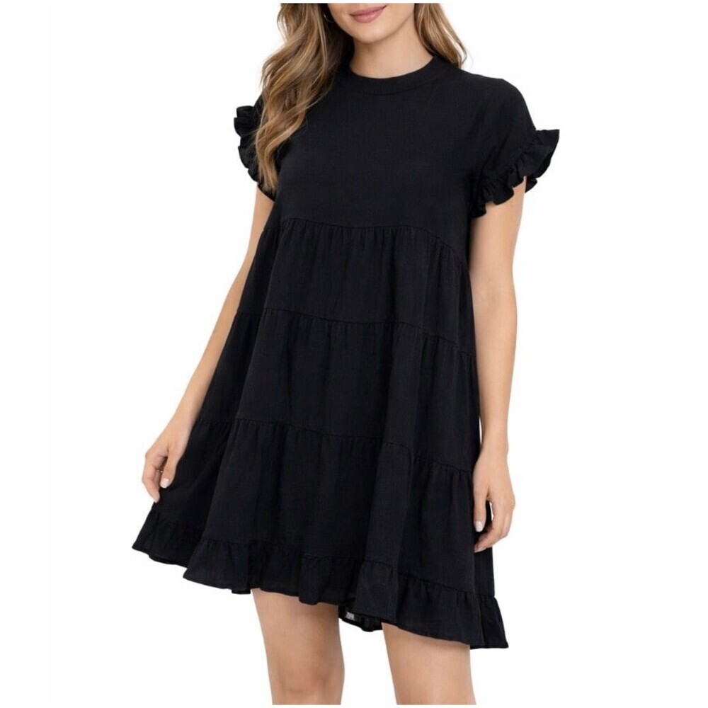 Molehill boxy dress black tiered flowy NEW SZ Sm loose fitting baby doll style